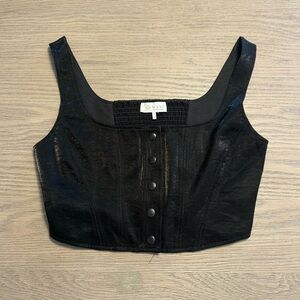 WAYF Black Cropped Corset Boning Button Up Top Sz Small Night Out Square Neck